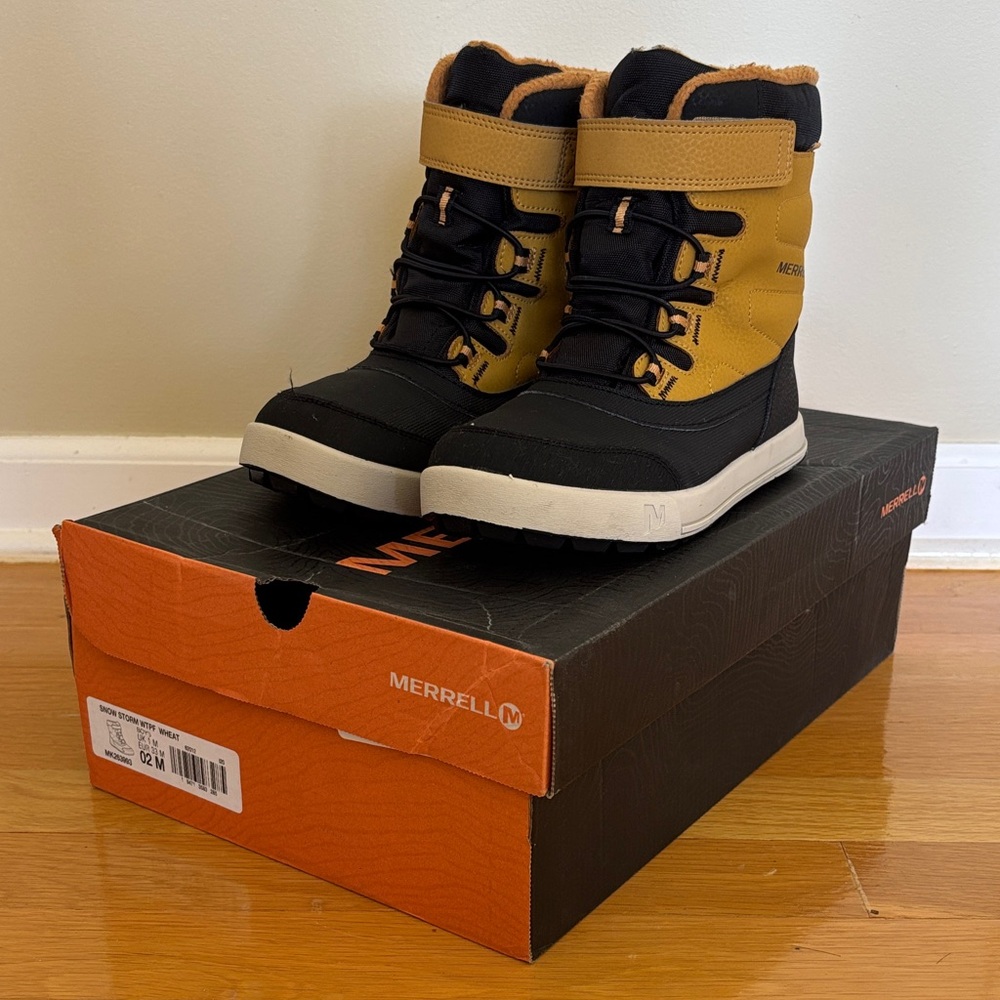 Merrell Kids Snow Storm Waterproof Boots Wheat/Black - Size 2M